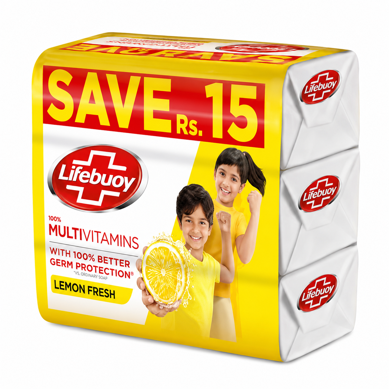 LIFEBUOY SOAP 3IN1 LEMON FRESH 123G SAVE RS 15