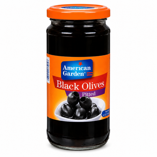 AMERICAN GARDEN BLACK OLIVES PITTED 450 GM