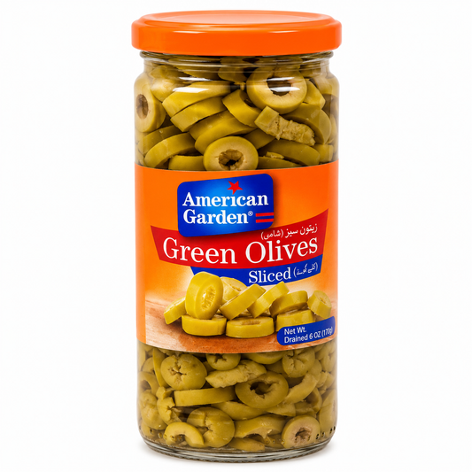 AMERICAN GARDEN GREEN OLIVES SLICED 450 GM