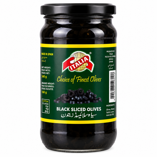 ITALIA  PITTED BLACK OLIVES 140 G