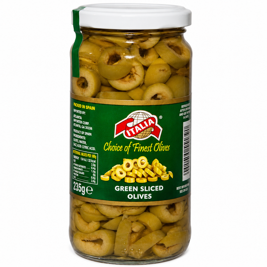 ITALIA GREEN SLICED OLIVES 230 GM