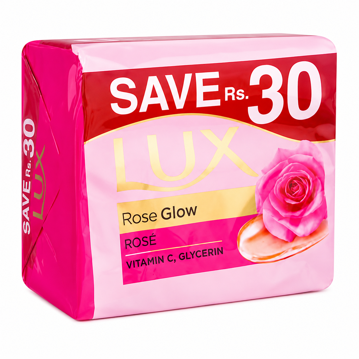LUX SOAP ROSE GLOW 3IN1 PACK 123*3G SAVE RS 30