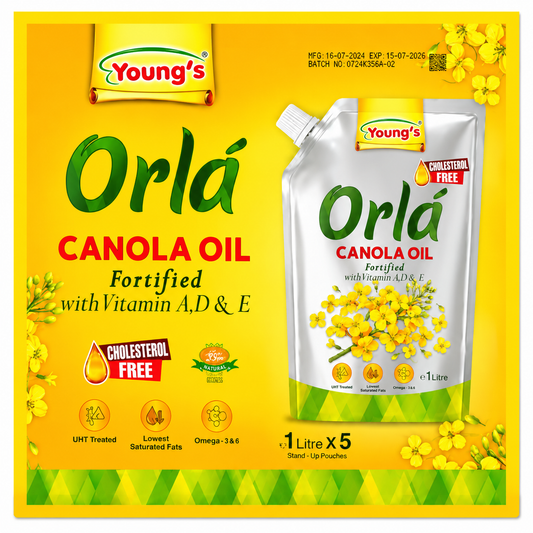 YOUNGS ORLA  CANOLA OILSTANDUP POUCH 5 LITRE